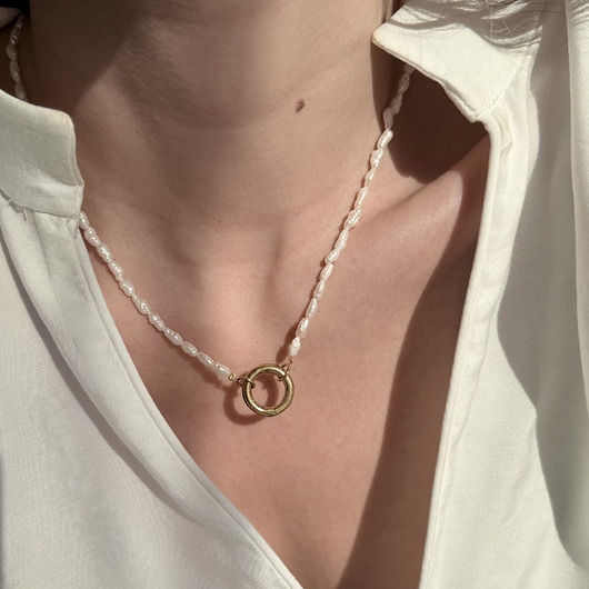 korale Naszyjnik ZAPIĘCIE KOŁO z naturalnych pereł NIEIDEALNY