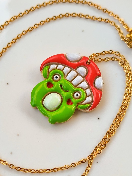 wisiory Naszyjnik żaba w kapeluszu muchomorze, amulet z zawieszką w kształcie żaby