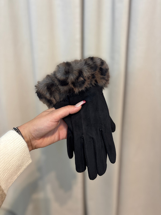 rękawiczki damskie Rękawiczki zamszowe Leopardo Nero