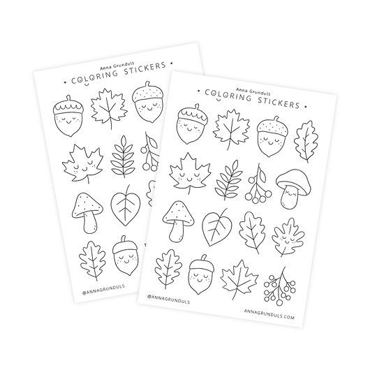 naklejki dla dzieci Naklejki do Kolorowania Jesień Liście Grzyby 1 Arkusz