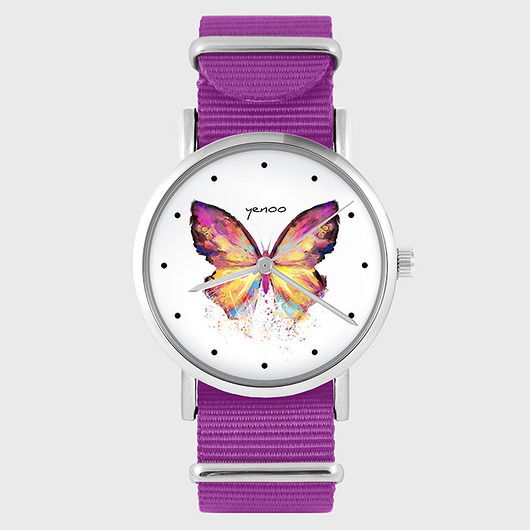 zegarki damskie Zegarek - Motyl - amarant, nylonowy
