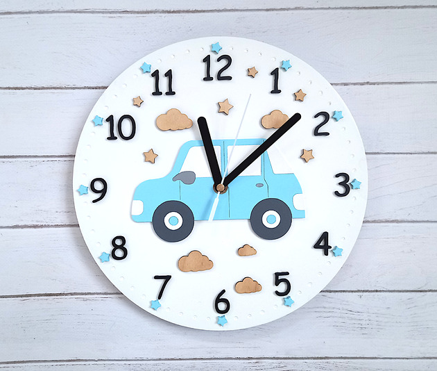 zegary Zegar ścienny dla chłopca z samochodem