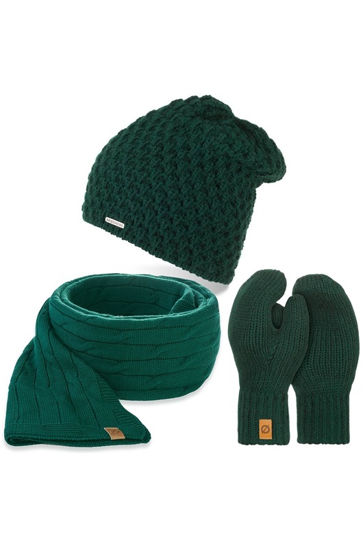 czapki damskie Zielony komplet  damski czapka szalik rękawiczki ciepły zestaw zimowy