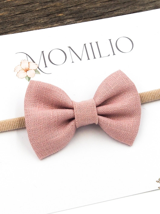 ozdoby do włosów dla dzieci Opaska do włosów kokardka z lnu różowa Linen Bow Dusty Pink