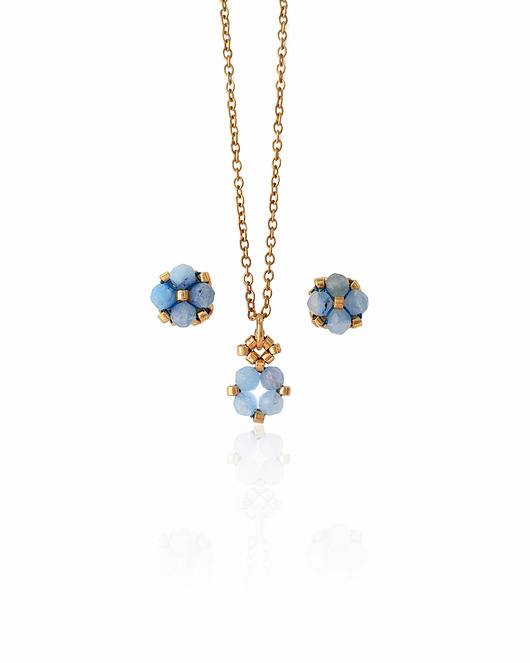 komplet biżuterii Komplet Biżuterii Akwamaryn- Kolczyki Sztyfty i Naszyjnik - wersja złota