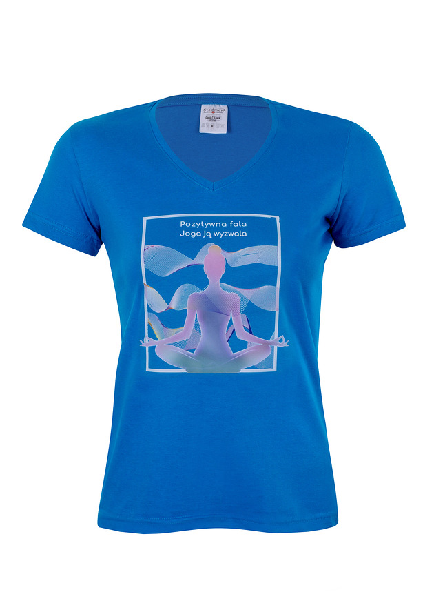t-shirt damskie Bluzka t-shirt pozytywna fala JOGA niebieska