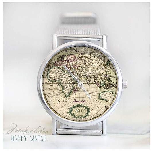 zegarki damskie Vintage World - zegarek z mapą świata.