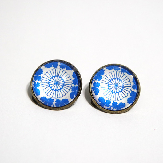 klipsy Klipsy - Kafelki niebieskie, kwiat, wachlarz - duże, brąz