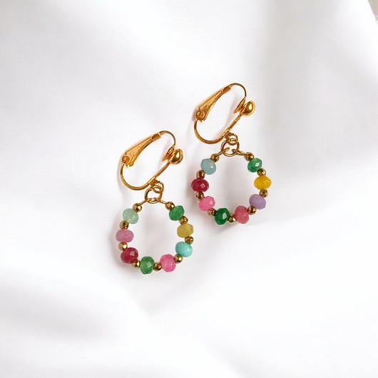 klipsy Kolekcja WIANKI : urocze klipsy : jadeit multicolor