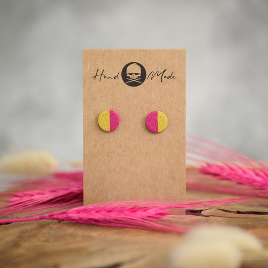kolczyki z masy plastycznej Kolczyki Dots Half - różowo-zielone