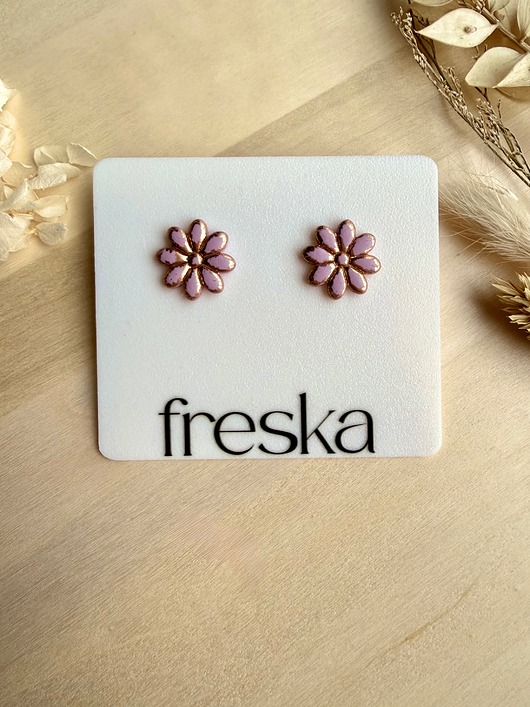 kolczyki z masy plastycznej Kolczyki Stokrotki brudny róż ze złotem