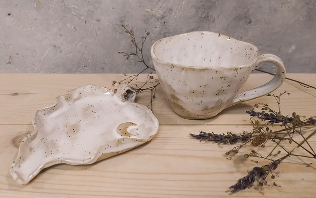 filiżanki Filiżanka na małą czarną  ze spodkiem  księżycem hand made