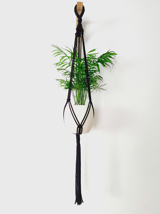 kwietniki Makrama - czarny, mocny kwietnik wiszący, pleciony ze sznurka