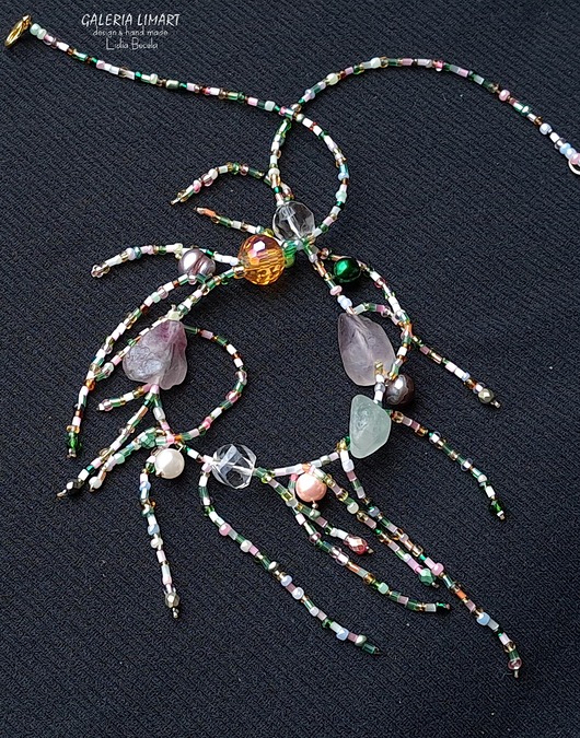 naszyjniki - inne Naszyjnik boho z nutką vintage: minerały i drobniutkie koralik modny prezent