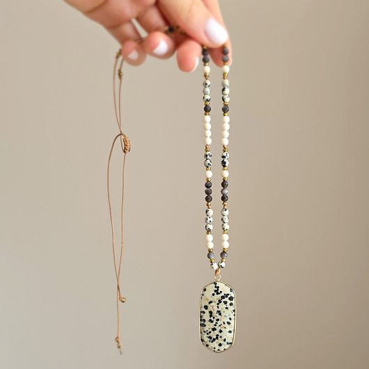 wisiory Naszyjnik jaspis dalmatyńczyk, kamień rzeczny, obsydian i hematyt unikat