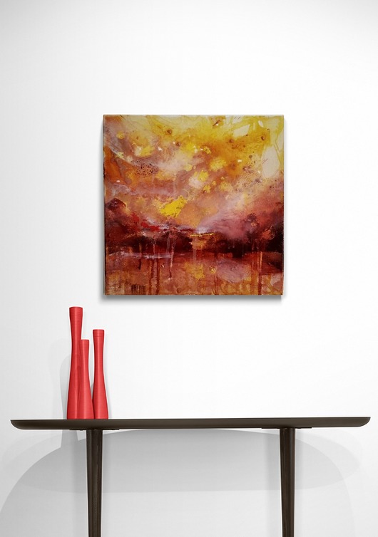 obrazy Obraz ręcznie malowany na płótnie 30x30 cm - abstrakcyjny pejzaż