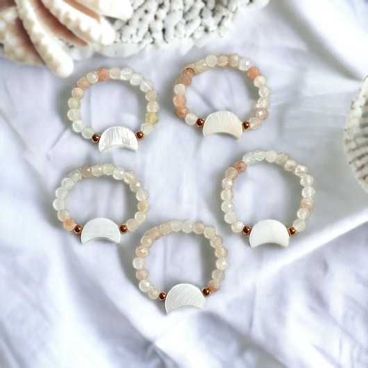 pierścionki elastyczne Pierścionek elastyczny: lunula : kamień słoneczny, muszla naturalna