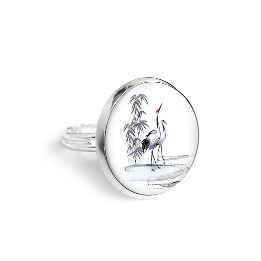 pierścionek z żywicy Pierścionek - Japońskie żurawie