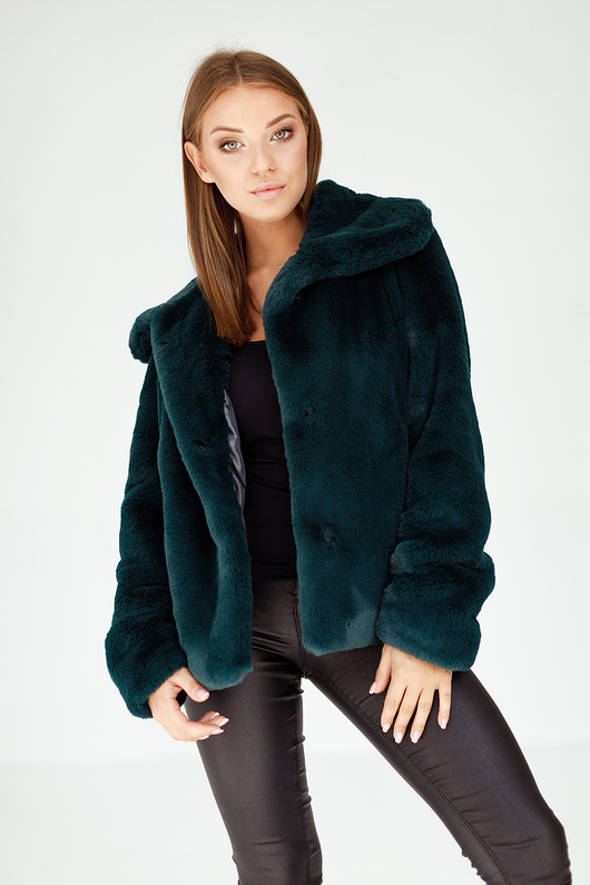 kurtki damskie Zielona Kurtka Futerko Damskie z Kołnierzem