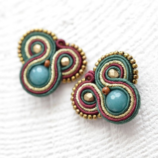 marsala, emerald & gold  sutasz kolczyki Made by Magda