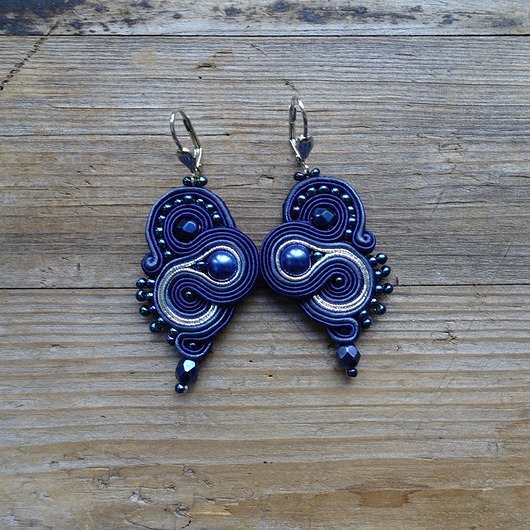 Granatowe kolczyki soutache  Mró Soutache