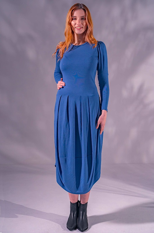 sukienki midi damskie Niebieska sukienka z długim rękawem M - L