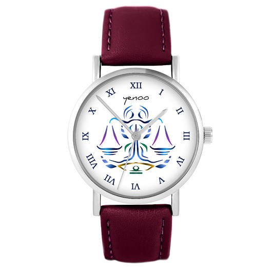 zegarki unisex Zegarek - Waga - skórzany, burgund