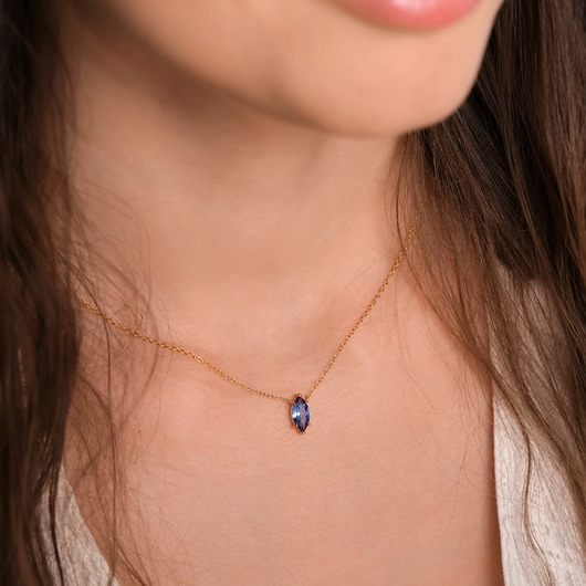 złote naszyjniki Złoty naszyjnik "Blue Diamond" z niebieską cyrkonią srebro 925 pozłacane