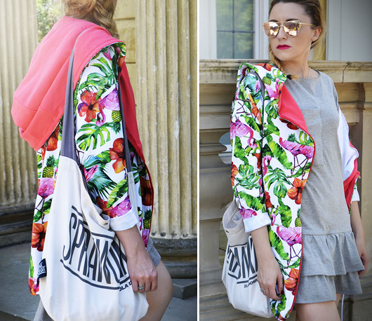 Oversize bluza długa ogromny kaptur  wzor tropic agagu