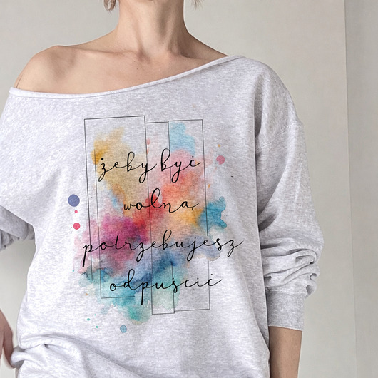 bluza bez kaptura damska Żeby być wolną Szara bluza cięta