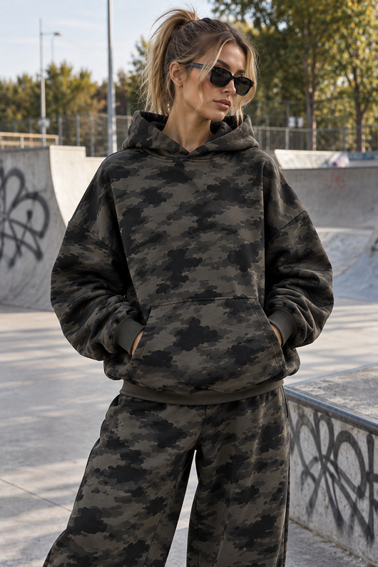 bluza z kapturem damska Bluza Hoodie -Moro