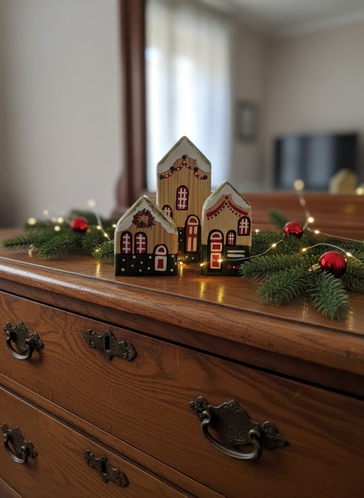 dekoracje świąteczne Zestaw drewnianych domków