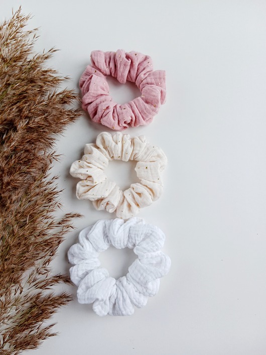 gumki do włosów Scrunchie, muślinowe scrunchie, gumka do włosów