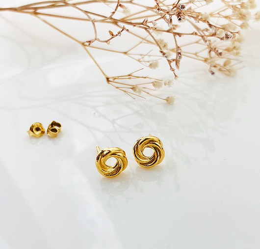 kolczyki pozłacane Kolczyki wieńce , złote sztyfty węzełki