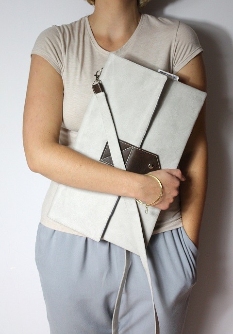 Kopertówka XL silvergrey + leather Zuzia Górska