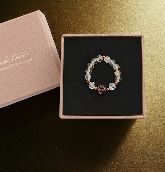 pierścionki elastyczne Pierścionek DOBROBYT - amulet - cytryn, kwarc dymny, kryształ górski