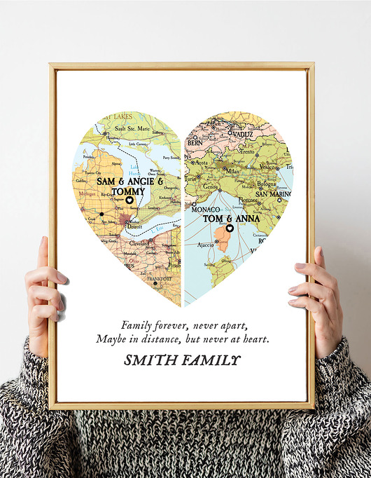 plakaty Plakat Personalizowana mapa rodzina 2 lokalizacje