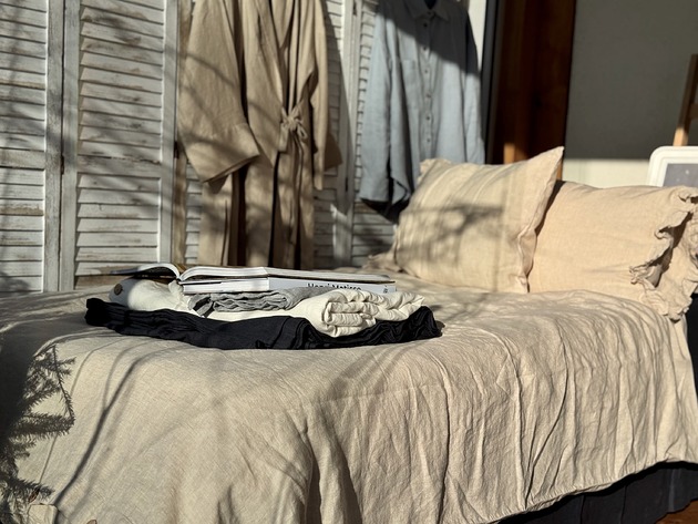 pościel Komplet poszewek z lnu tkanego z beżowej i białej przędzy