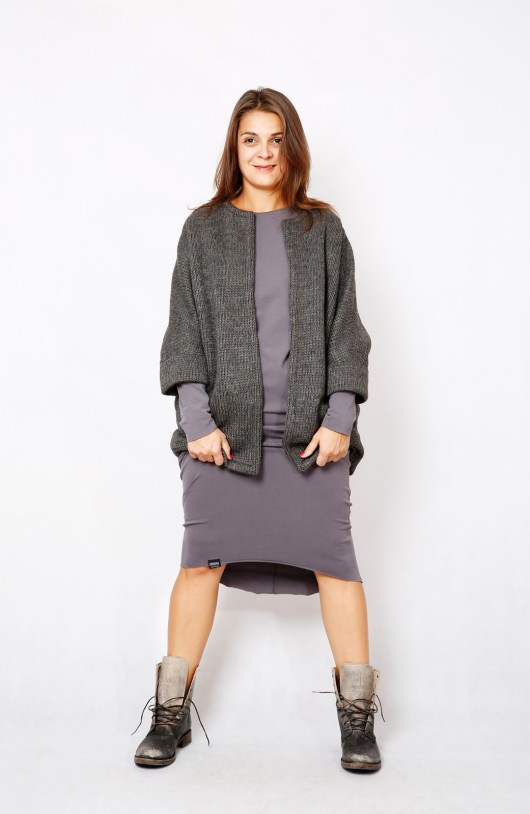 Sweter - wool coat - grey mnishkha