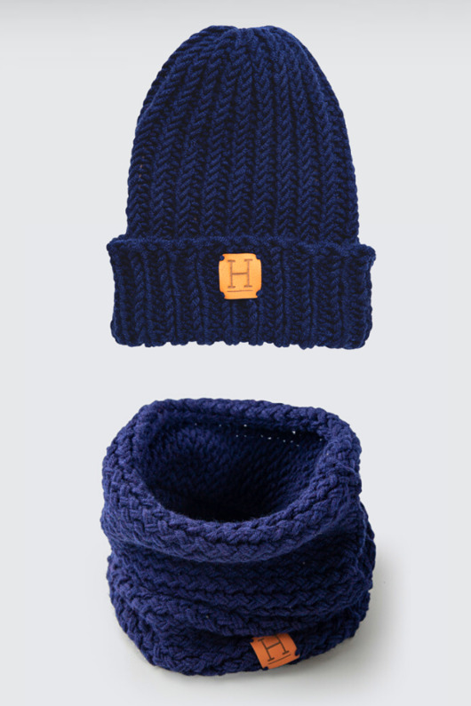 szale damskie Komin i czapka z wełny merynosa handmade GRANAT