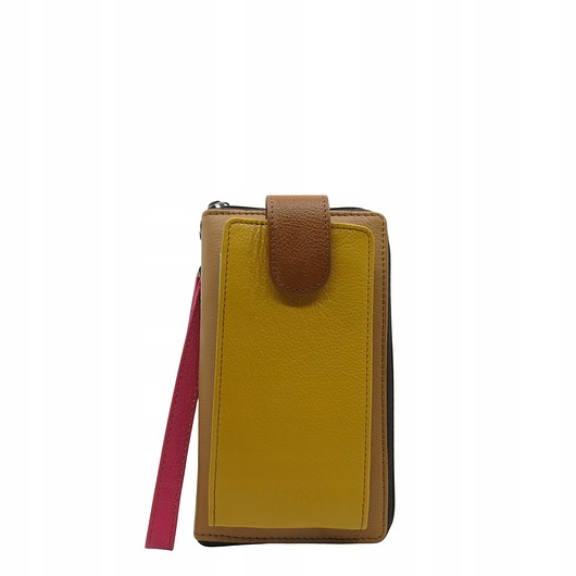 torby na ramię Torebka na telefon portfel 2w1 skórzany dwa paski pojemny zero waste OLIVKA