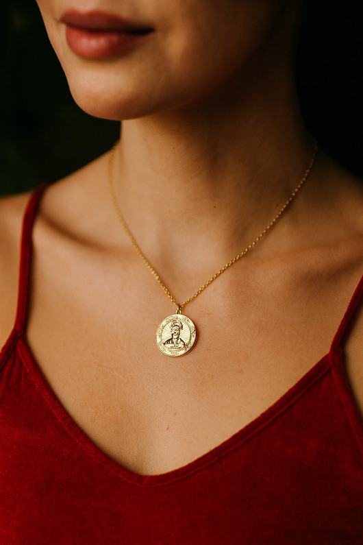 złote naszyjniki Pozłacany łańcuszek z monetą - FRIDA KHALO