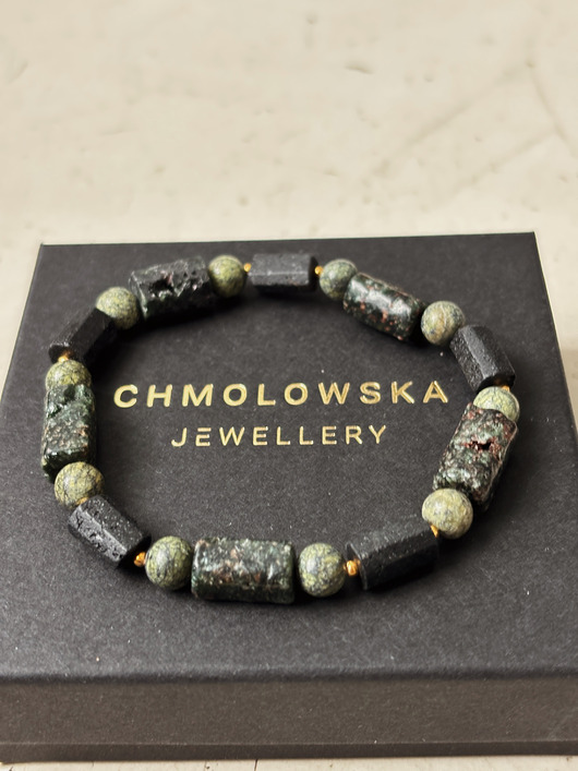 biżuteria męska Bransoletka Męska Unikatowa Serafinit i Turmalin