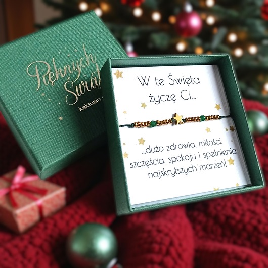 bransoletki z kamieni naturalnych Świąteczna bransoletka - pomysł na prezent - świąteczne pudełko - ZIELONA2