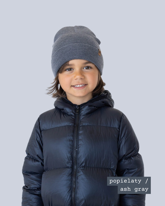 czapki dziecięce WILCZEK -  wełniana czapka dla dzieci- popiel