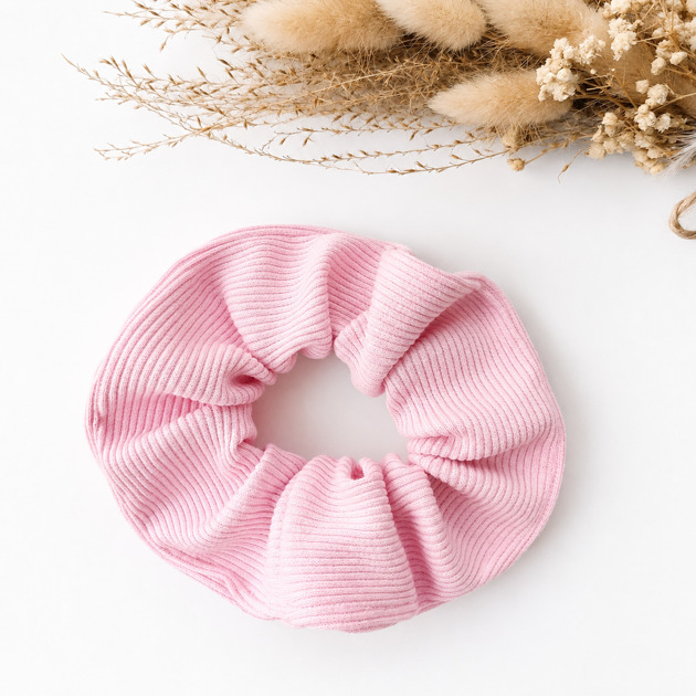 gumki do włosów Frotka scrunchie z prążkowanej dzianiny - jasny róż