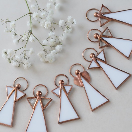 komunia - pozostałe Aniołki witrażowe miedziane na Komunię - zestaw 10 sztuk