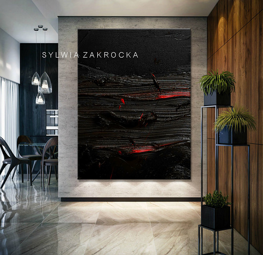 Stylowe obrazy do salonu - strukturalna czern art and texture