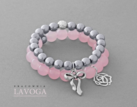 Hematite & pink jade set. Lavoga
