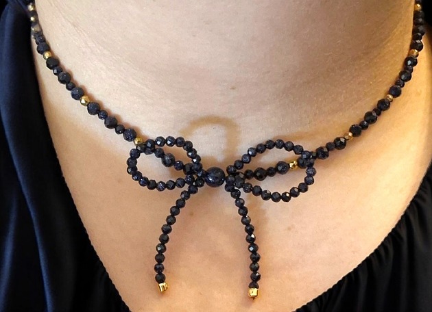 naszyjniki - inne Naszyjnik choker z kamieni naturalnych kokardka Noc Kairu NOWOŚĆ